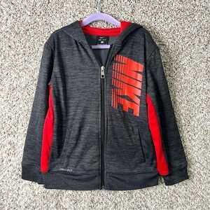 Nike Jacket Boys 7/Large Dri-Fit Dark Gray and Red Zip Up Training Hooded